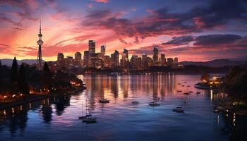 ai gerado famoso Horizonte reflete dentro tranquilo beira-mar às crepúsculo gerado de ai foto