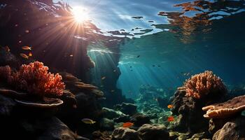 ai gerado embaixo da agua peixe recife, natureza beleza dentro multi colori mar gerado de ai foto