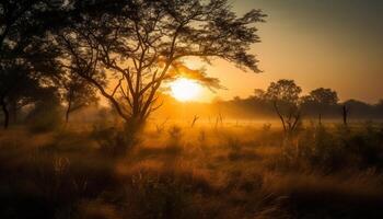 ai gerado pôr do sol sobre a Prado, uma tranquilo cena do natureza beleza gerado de ai foto