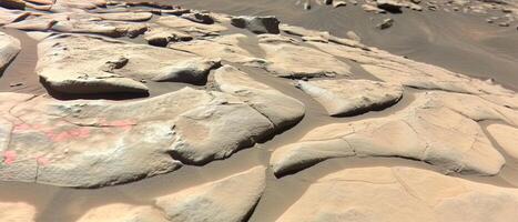 ai gerado arenoso de praia coberto dentro pedras foto