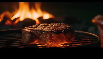 ai gerado grelhado bife em uma churrasco, uma perfeito verão gourmet refeição gerado de ai foto