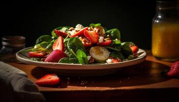 ai gerado frescor e saudável comendo em uma gourmet salada com orgânico legumes gerado de ai foto