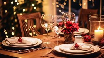 ai gerado feriado jantar às lar, mesa decoração foto