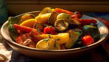 ai gerado frescor e saudável comendo em uma prato do vegetariano gourmet salada gerado de ai foto