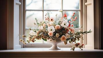 ai gerado floral arranjo com inverno, outono ou cedo Primavera botânico plantas e flores foto