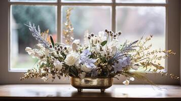 ai gerado floral arranjo com inverno, outono ou cedo Primavera botânico plantas e flores foto