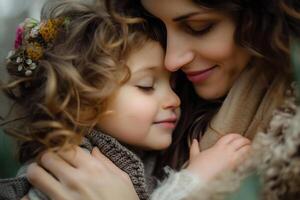 ai gerado uma tocante fotografia capturando a amor entre uma mãe e criança foto