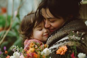 ai gerado uma tocante fotografia capturando a amor entre uma mãe e criança foto