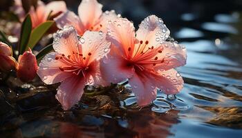 ai gerado vibrante hibisco Flor reflete amor dentro natureza gerado de ai foto