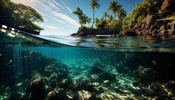 ai gerado embaixo da agua beleza dentro natureza, peixe natação dentro recife gerado de ai foto