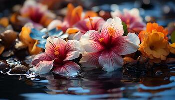 ai gerado tranquilo cena do vibrante flores dentro uma jardim gerado de ai foto