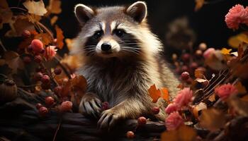 ai gerado fofa mamífero sentado dentro outono floresta, olhando às Câmera gerado de ai foto