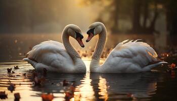 ai gerado cisne desliza em tranquilo lago, refletindo elegância e natural beleza gerado de ai foto