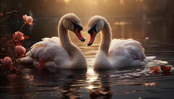 ai gerado cisne elegância reflete dentro tranquilo água lagoa gerado de ai foto