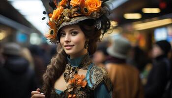 ai gerado sorridente mulheres dentro tradicional roupas às cultural festival gerado de ai foto