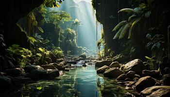 ai gerado misterioso embaixo da agua aventura dentro tropical floresta tropical panorama gerado de ai foto