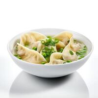 ai gerado Wonton sopa fechar-se isolado em branco fundo foto