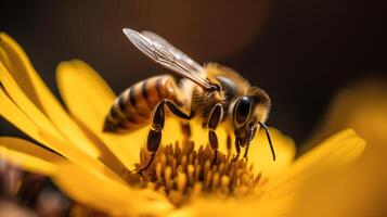 ai gerado uma abelha é sentado em uma flor foto