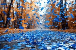 ai gerado papéis confete queda dentro a brilhante azul céu profissional fotografia fundo foto