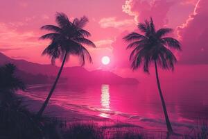 ai gerado lindo tropical pôr do sol em oceano de praia profissional fotografia foto