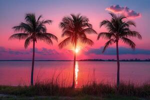 ai gerado lindo tropical pôr do sol em oceano de praia profissional fotografia foto