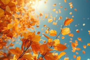 ai gerado pétala flores confete queda a partir de uma brilhante azul céu em a outono ou Primavera profissional fotografia foto