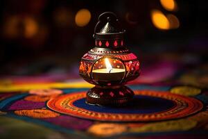 ai gerado feliz diwali - diya lâmpadas aceso durante celebração foto