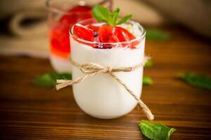 caseiro doce iogurte com fruta geléia peças foto