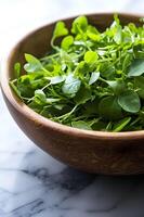 ai gerado verde serenidade núcleo de fazenda ervilha tiro salada com concurso Primavera verduras foto