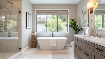 ai gerado moderno minimalista banheiro interior sulista estilo californiano. criada com generativo ai foto