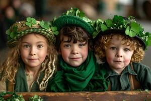 ai gerado st. patrick's dia temático bolo e sobremesas com festivo decorações foto