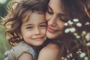 ai gerado uma tocante fotografia capturando a amor entre uma mãe e criança foto
