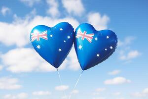 ai gerado australiano bandeira coração balões dentro brilhante céu foto