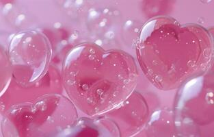 ai gerado 3d coração bolhas em Rosa fundo coração foto