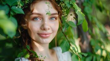 ai gerado uma jovem lindo mulher carrinhos olhando sorridente às a Câmera foto