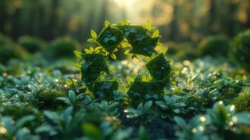 ai gerado circular economia ícone em natureza fundo para promover reuso e renovável materiais e sustentavelmente gerir a meio Ambiente foto