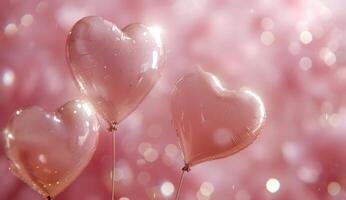 ai gerado lindo Rosa coração balões em uma Rosa fundo foto