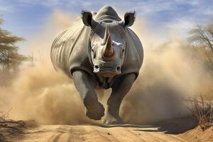 ai gerado selvagem rinoceronte carregando, África, ai gerado foto