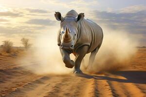 ai gerado selvagem rinoceronte carregando, África, ai gerado foto