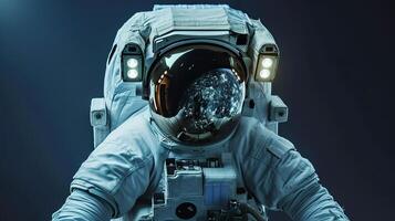 ai gerado cósmico explorador, astronauta dentro extraveicular mobilidade unidade foto