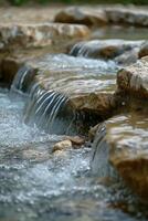 ai gerado balbucio Ribeiro bênção. legal aqua tons e fluindo linhas mímico a tranquilo fluxo do uma balbucio Ribeiro foto