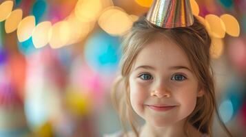 ai gerado uma jovem aniversário celebrante radiante sorrir ilumina a alegria do seus especial dia foto