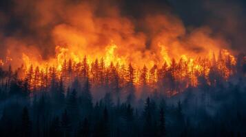 ai gerado uma enfurecido incêndios envolve florestas, liberando nuvens do fumaça e cinza para dentro a céu. foto