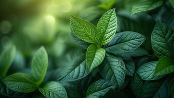 ai gerado em uma borrado fundo, verde árvore folhas estão em uma Primavera fundo foto