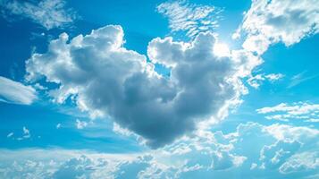 ai gerado lindo coração em forma nuvem em uma brilhante azul céu foto