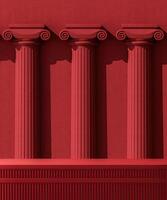 vermelho plataforma em uma fundo do romano concreto colunas. abstrato fundo para produtos apresentação. 3d Renderização foto