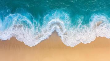 ai gerado fechar-se, lindo mar ondas, de praia fundo, generativo ai foto