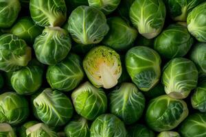 ai gerado cru Bruxelas brotos dentro agricultores mercado. orgânico Comida fundo. generativo ai foto