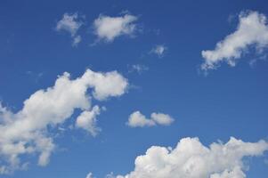 branco volumoso nuvens contra uma brilhante Claro azul céu em uma Claro dia. foto