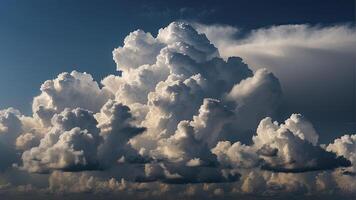 ai gerado azul céu com nuvens, nuvens dentro a céu, panorâmico Visão do nuvens, nuvem fundo foto